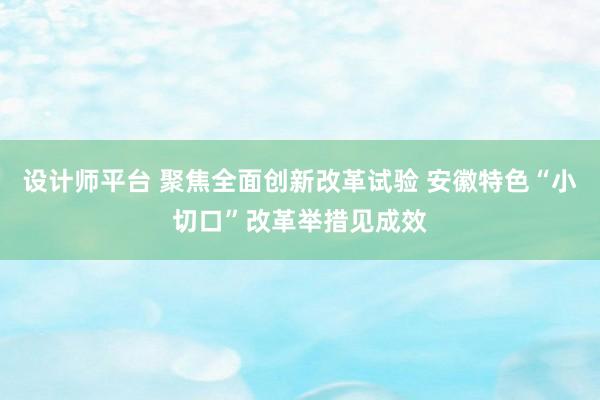 设计师平台 聚焦全面创新改革试验 安徽特色“小切口”改革举措见成效